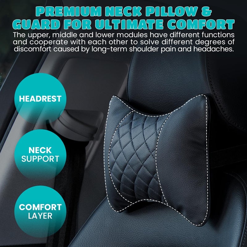 Synterior Set of 2 Quilted Faux Leather Car Headrest Pillow, Gray Case/Gray Threading, Ergonomic Neck Support for Comfortable Driving - Image 4